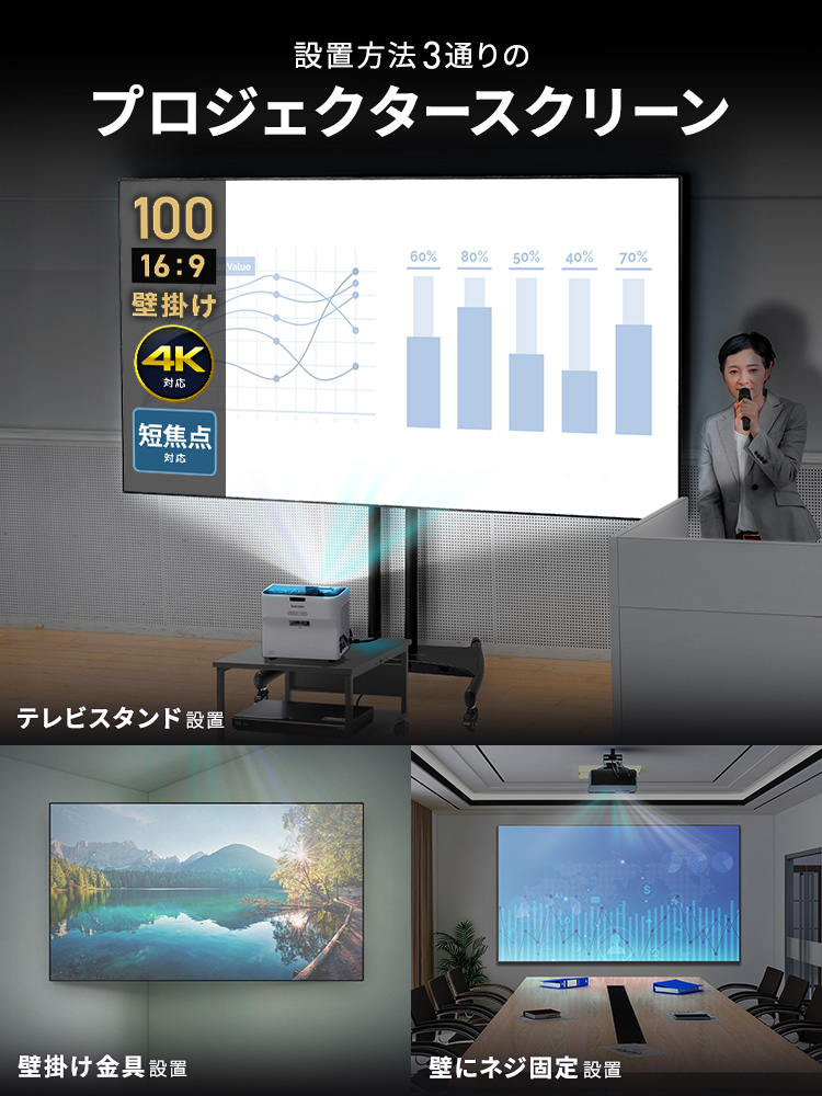 設置方法３通りのプロジェクタースクリーン