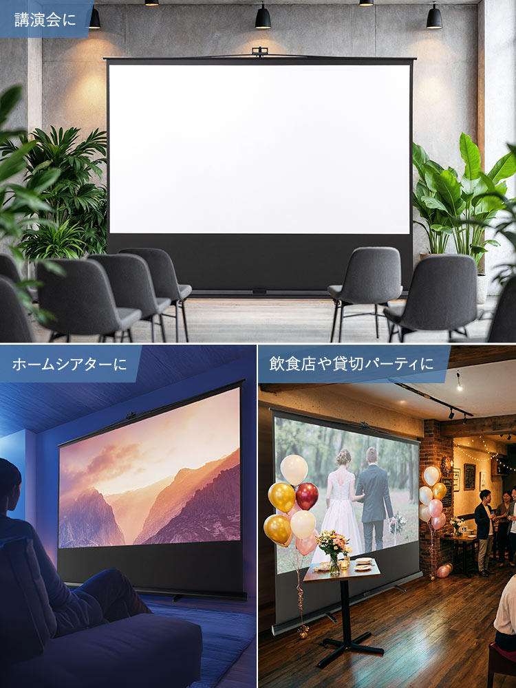 講演会やホームシアター、飲食店や貸切パーティなど様々な場面で使用できます。