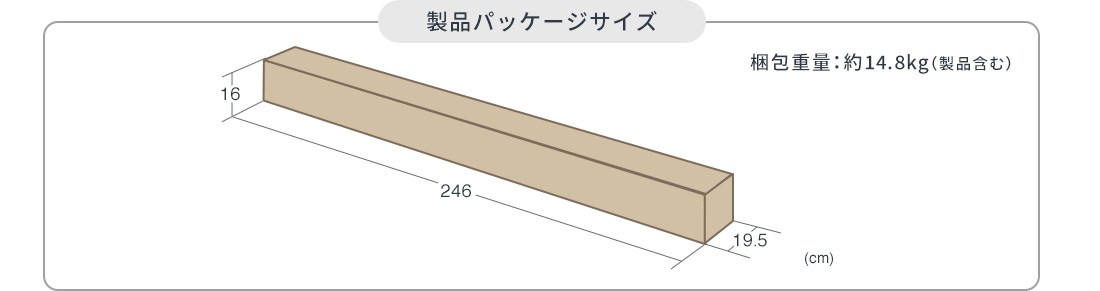 製品パッケージサイズ 梱包重量：約14.8kg（製品含む）