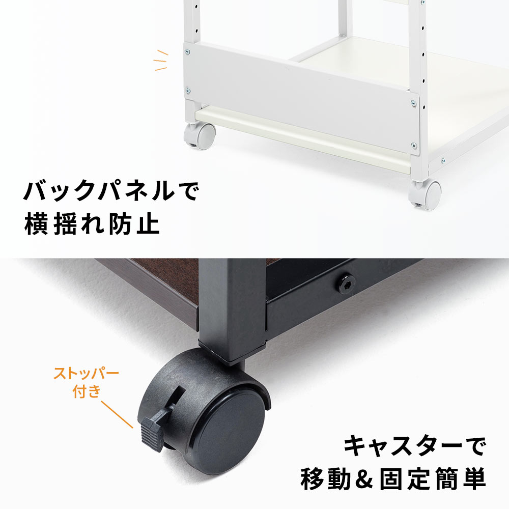 バックパネルで横揺れ防止 キャスターで移動&固定簡単