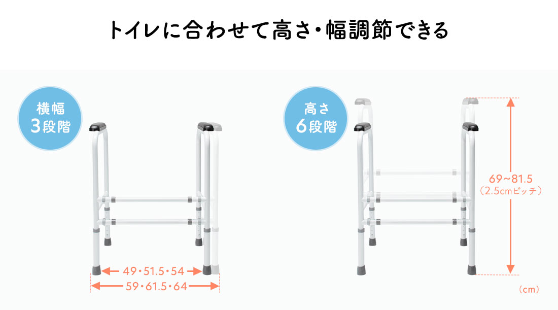 トイレに合わせて高さ・幅調節できる