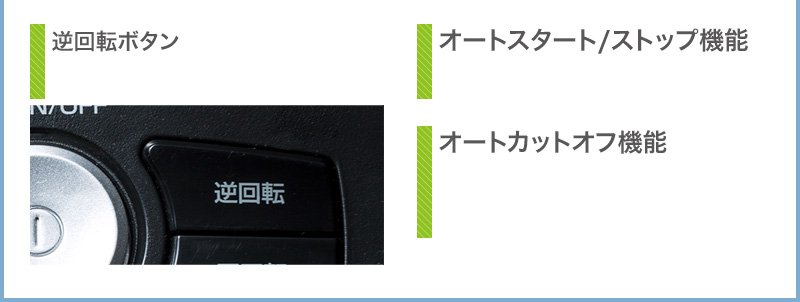 逆回転ボタン オートスタート/ストップ機能 オートカットオフ機能