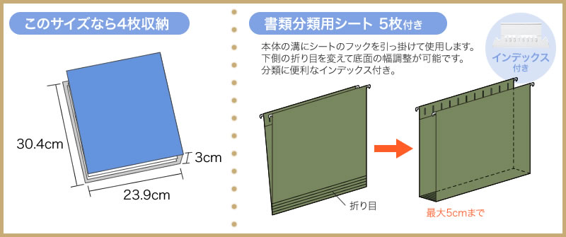 このサイズなら4枚収納 書類分類用シート 5枚付き