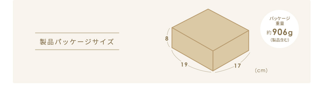 製品パッケージサイズ パッケージ重量約906g（製品含む）