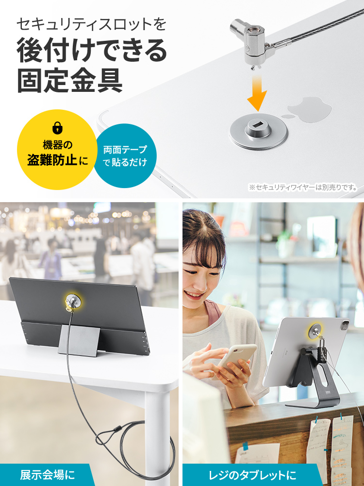 セキュリティスロットを 後付けできる 固定金具