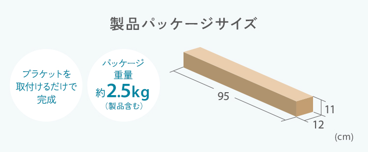 製品パッケージサイズ ブラケットを取付けるだけで完成 