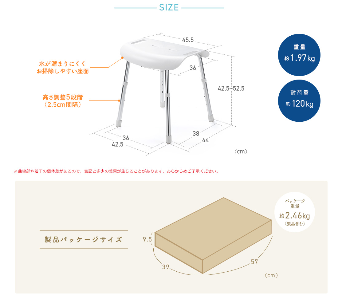 SIZE 重量約1.97kg　耐荷重約120kg