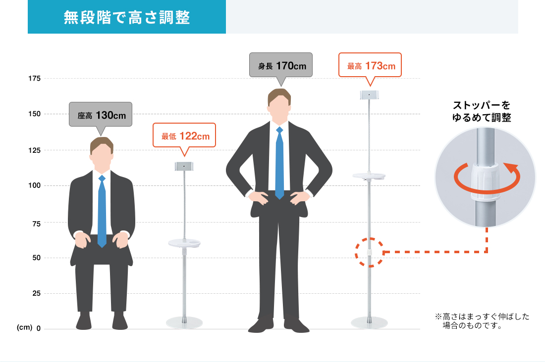 無段階で高さ調整