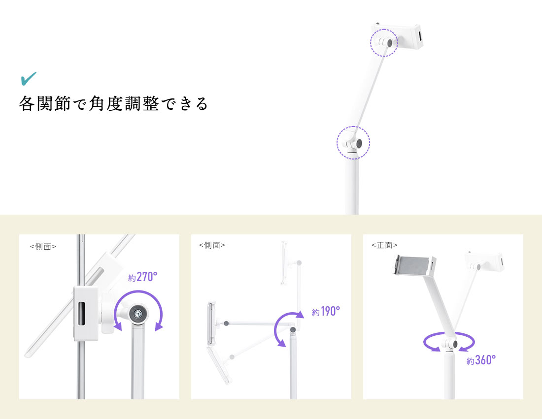 各関節で角度調整できる