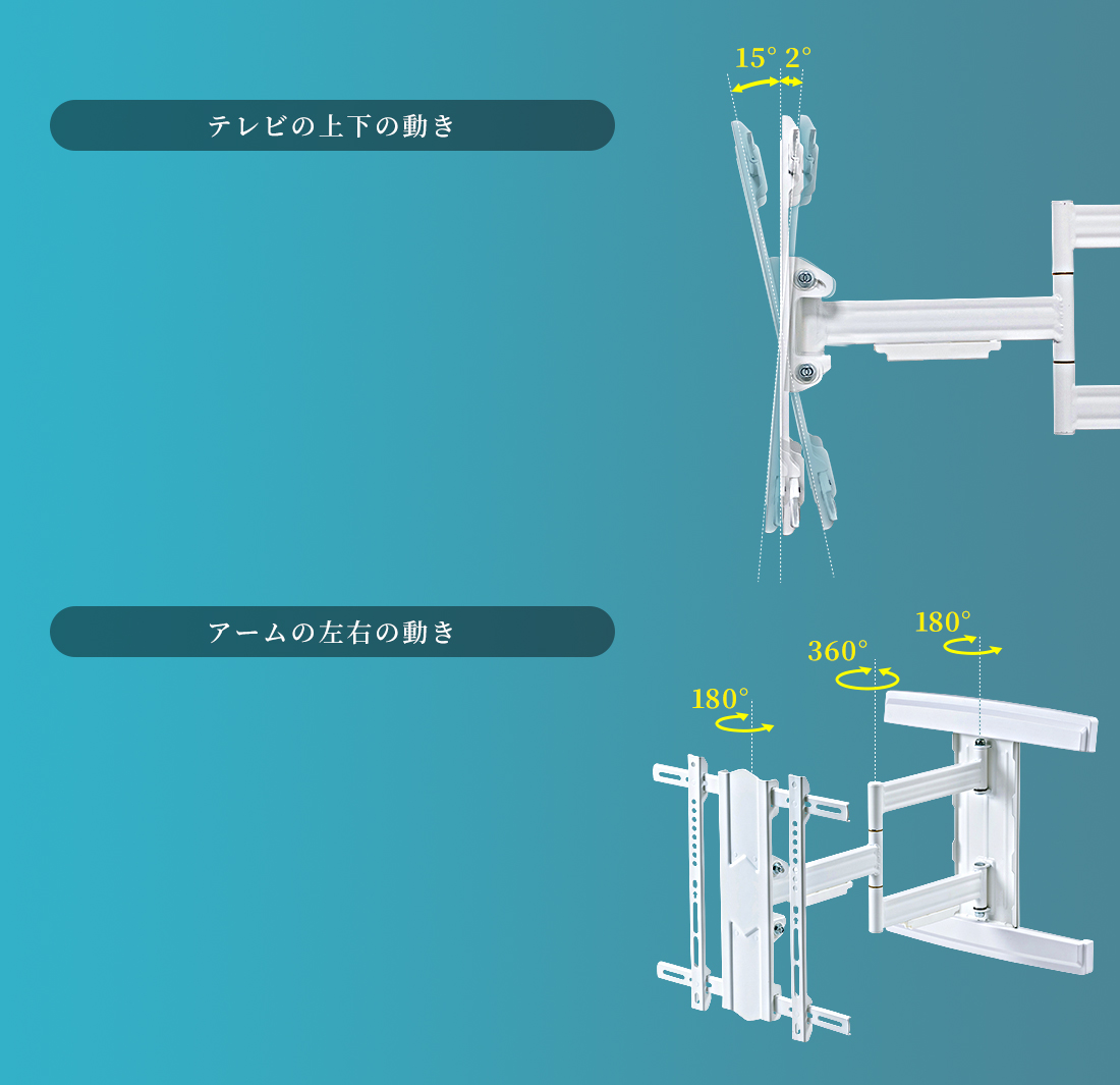 テレビの上下の動き、アームの左右の動き