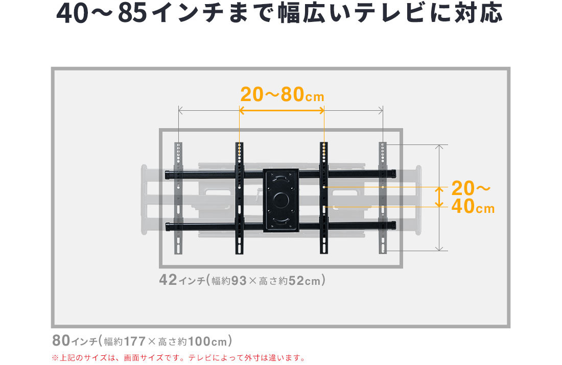 42～80インチまで幅広いテレビに対応