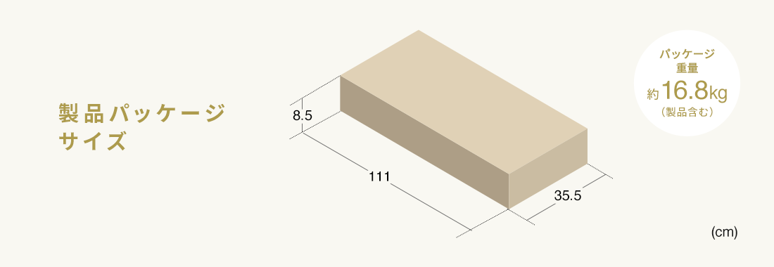 製品パッケージサイズ パッケージ重量約16.8kg（製品含む）