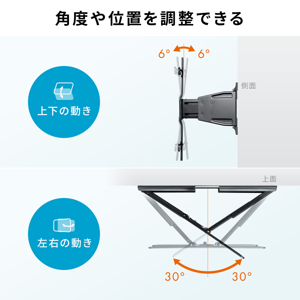 角度や位置を調整できる