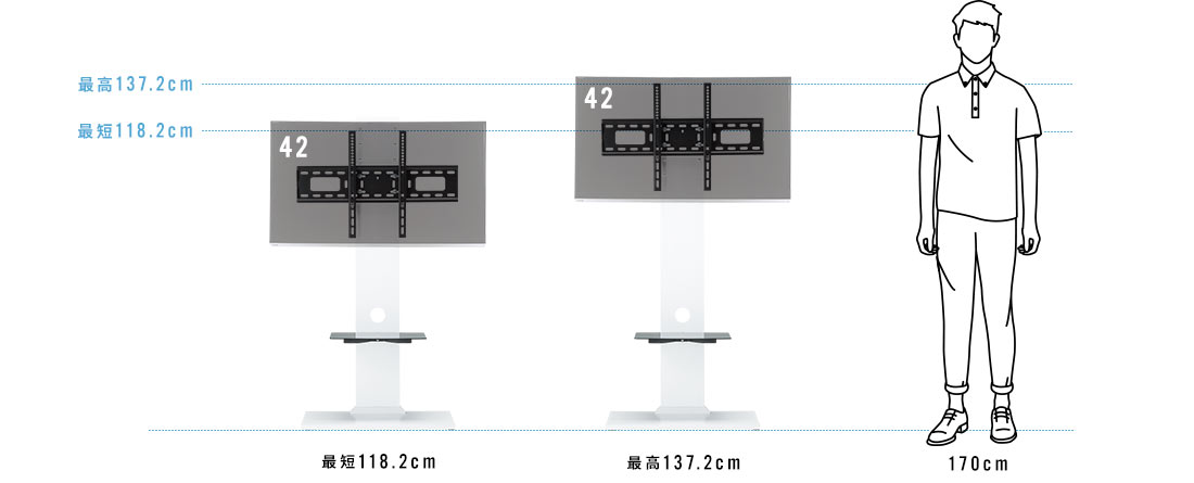 テレビスタンド esupply EEX-TVS008（壁寄せ・自立・ロータイプ・高さ調整・汎用・ホワイト・32・37・40・42・43・47・50・52・55型対応） テレビスタンド（壁寄せ・自立・ロータイプ・高さ調整・汎用・ホワイト