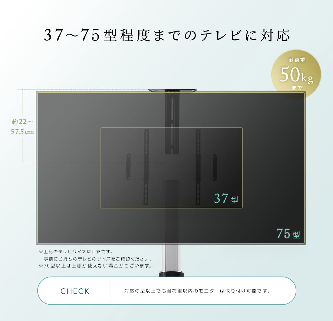 37～70型程度のテレビに対応