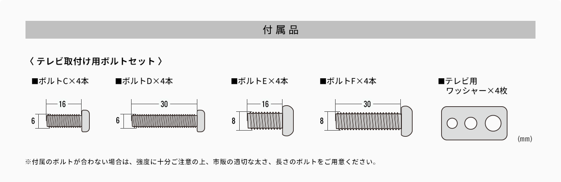 付属品 テレビ取付け用ボルトセット