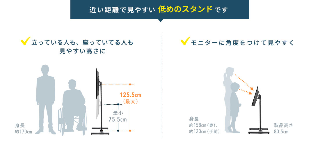 近い距離で見やすい低めのスタンドです