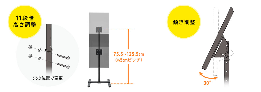 11段階高さ調整、傾き調整