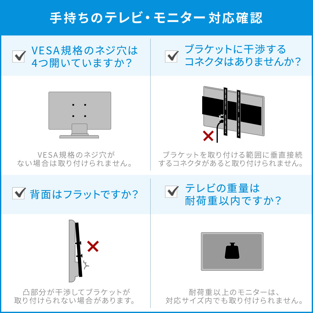 手持ちのテレビ・モニター対応確認