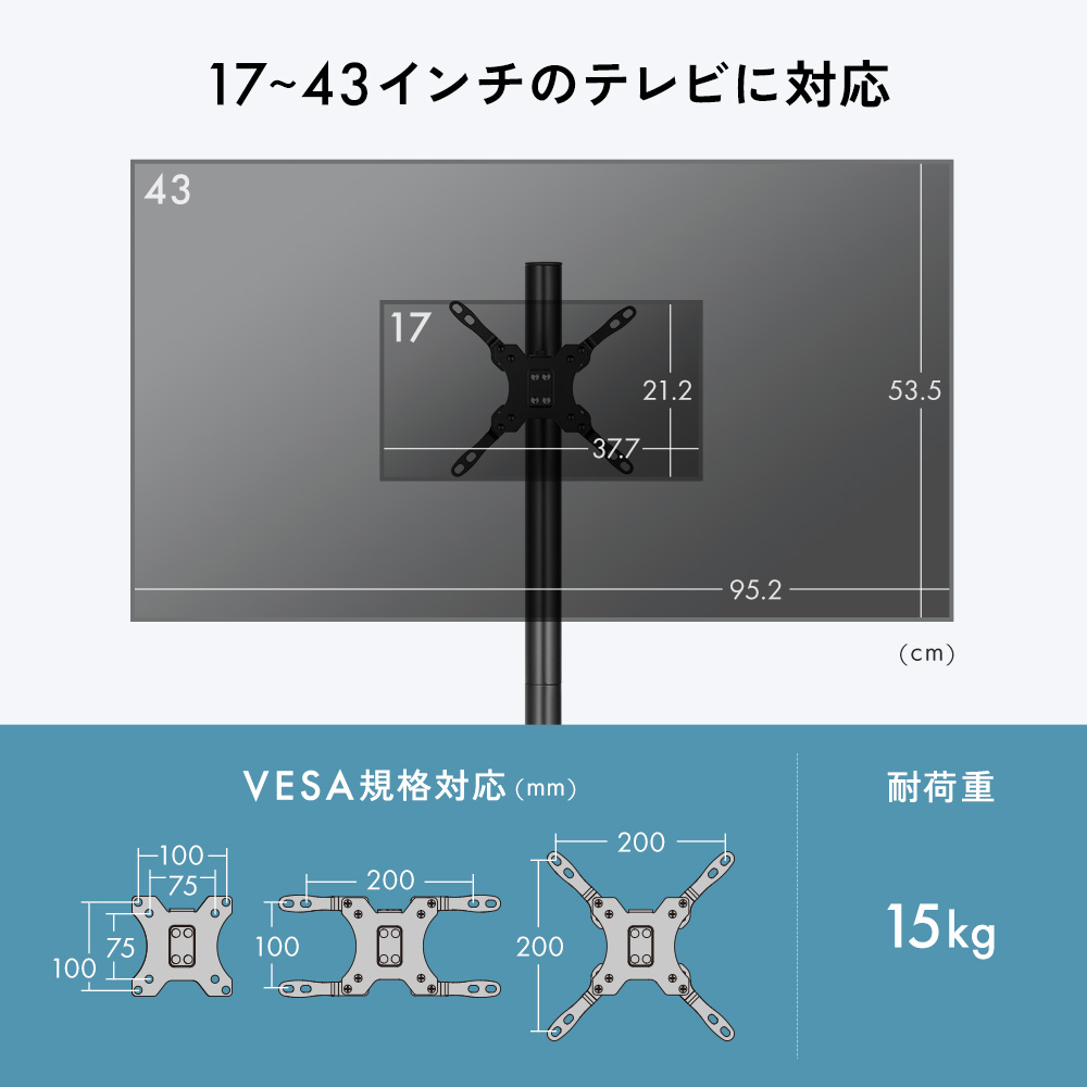 17~43インチのテレビに対応