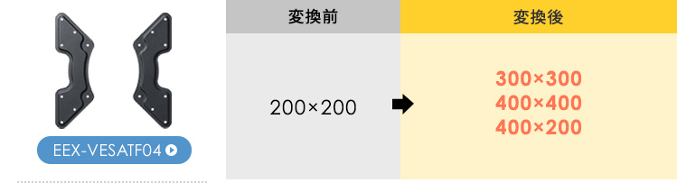 VESA規格を75×75、100×100、200×100、200×200から、300×300、400×400、400×200へ変換できます。