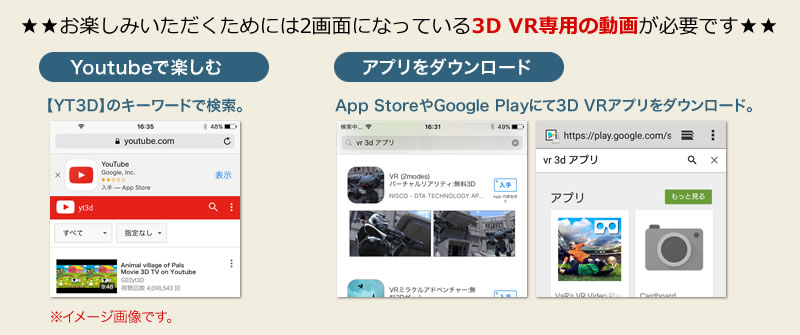 お楽しみいただくためには2画面になっている3D VR動画が必要です
