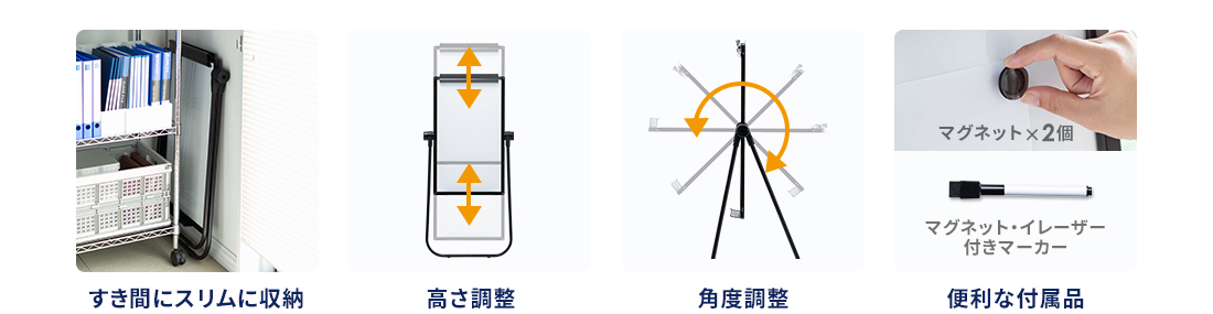 すき間にスリムに収納 高さ調整 角度調整 便利な付属品