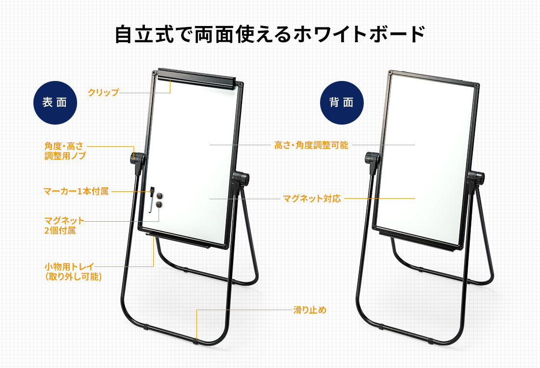 自立式で両面使えるホワイトボード