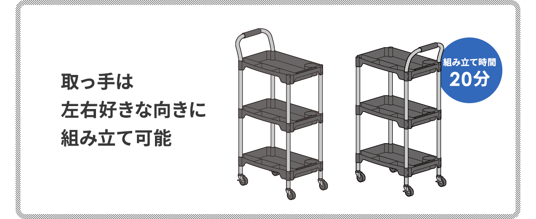 取っ手は左右好きな向きに組み立て可能