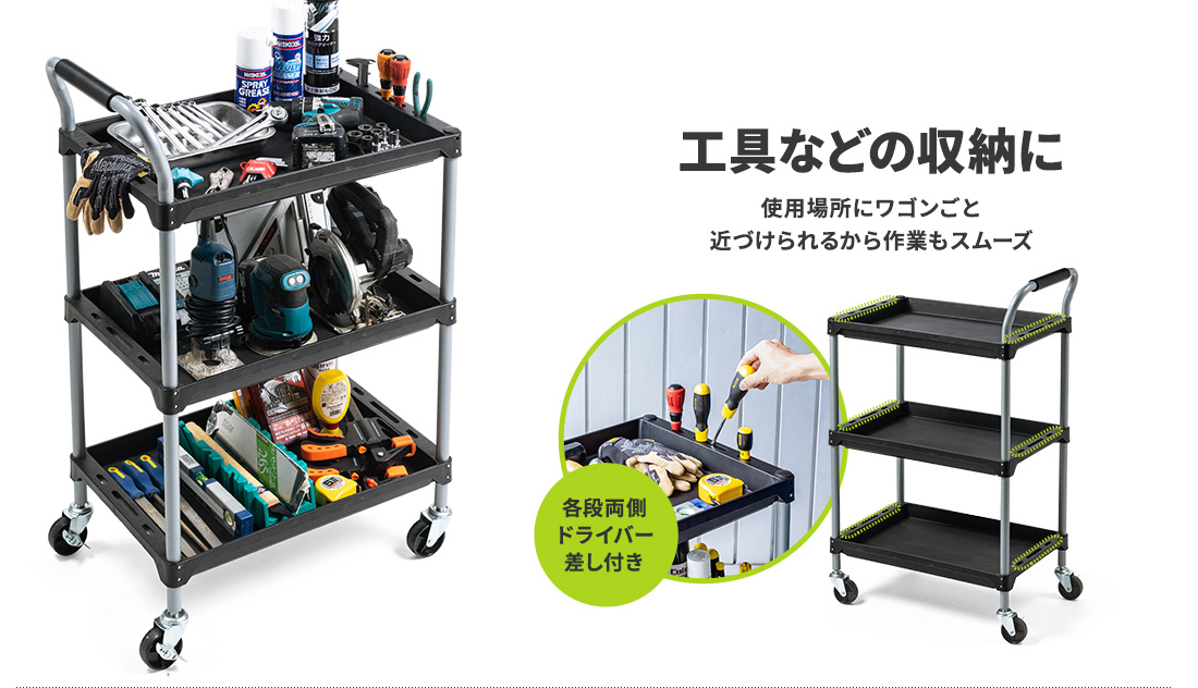 工具などの収納に　使用場所にワゴンごと近づけられるから作業もスムーズ