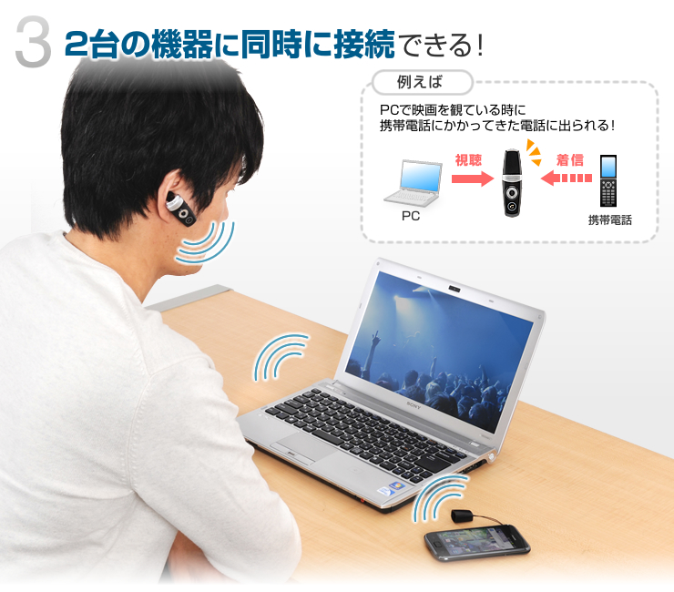2台の機器に同時に接続できる