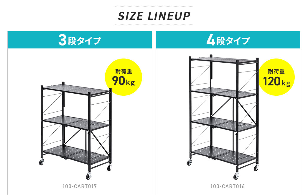 SIZE LINEUP 3段タイプ耐荷重45kg 4段タイプ耐荷重60kg 