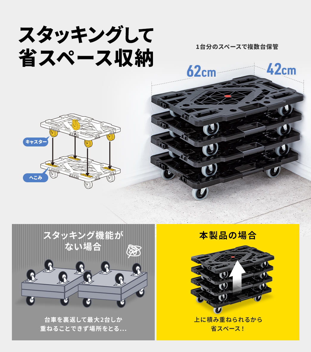 スタッキングして省スペース収納