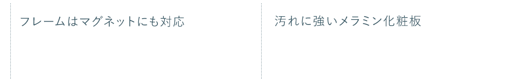 フレームはマグネットにも対応 汚れに強いメラミン化粧板