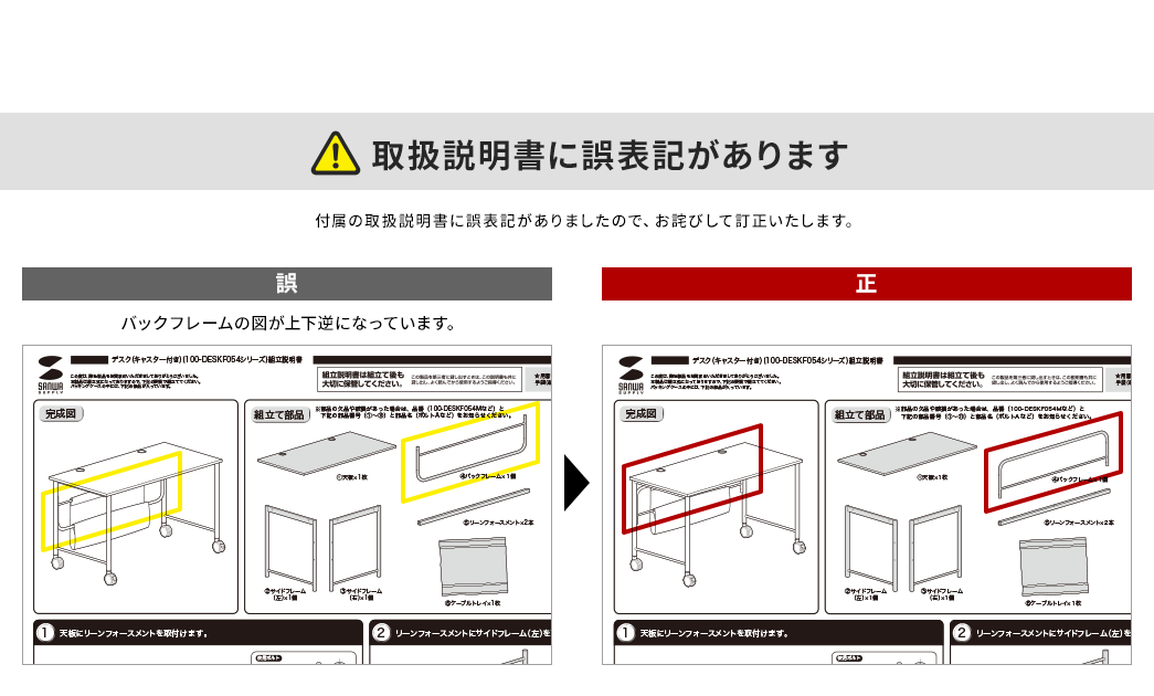 取扱説明書に誤表記があります