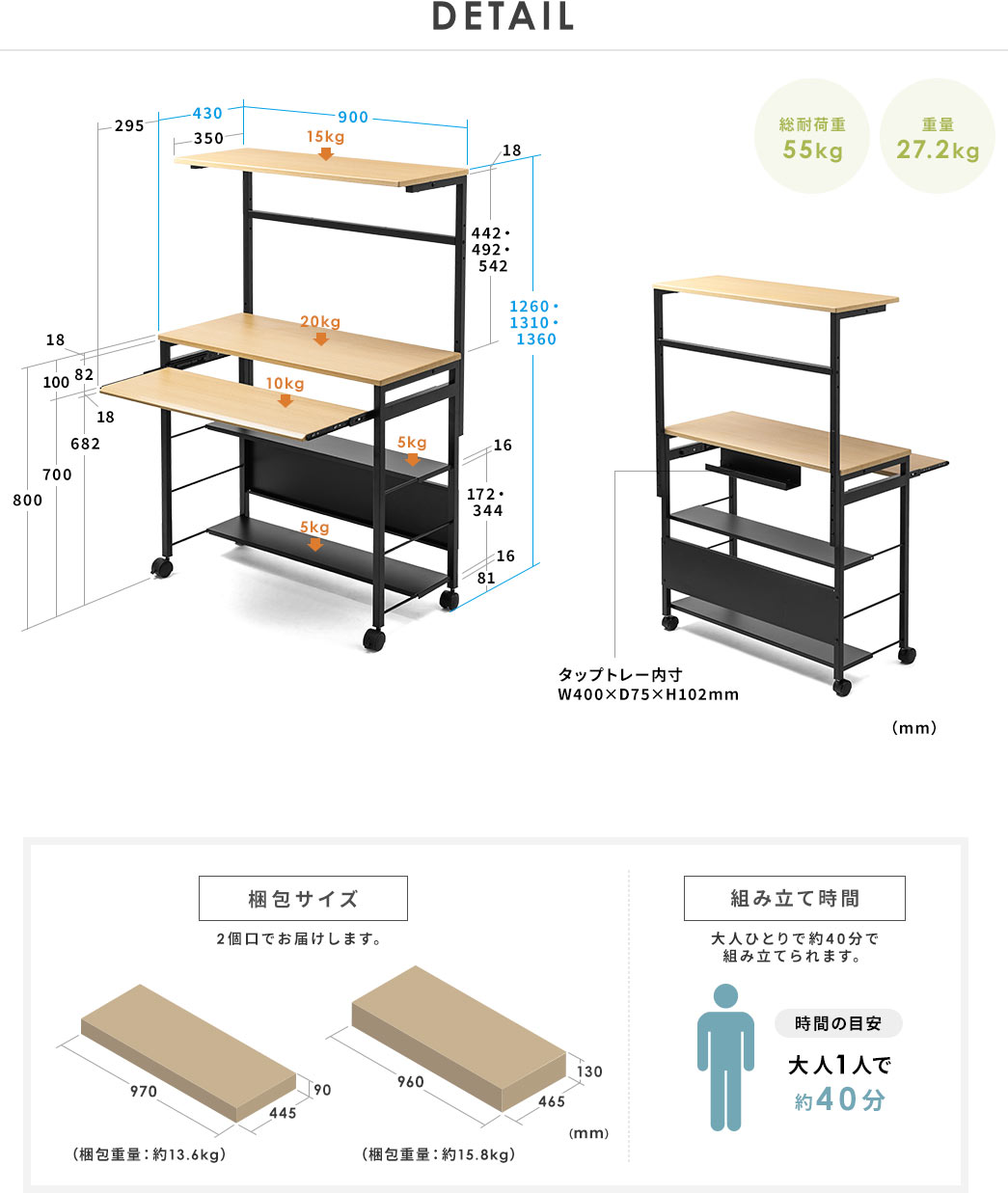 DETAIL 総耐荷重55kg 重量27.2kg