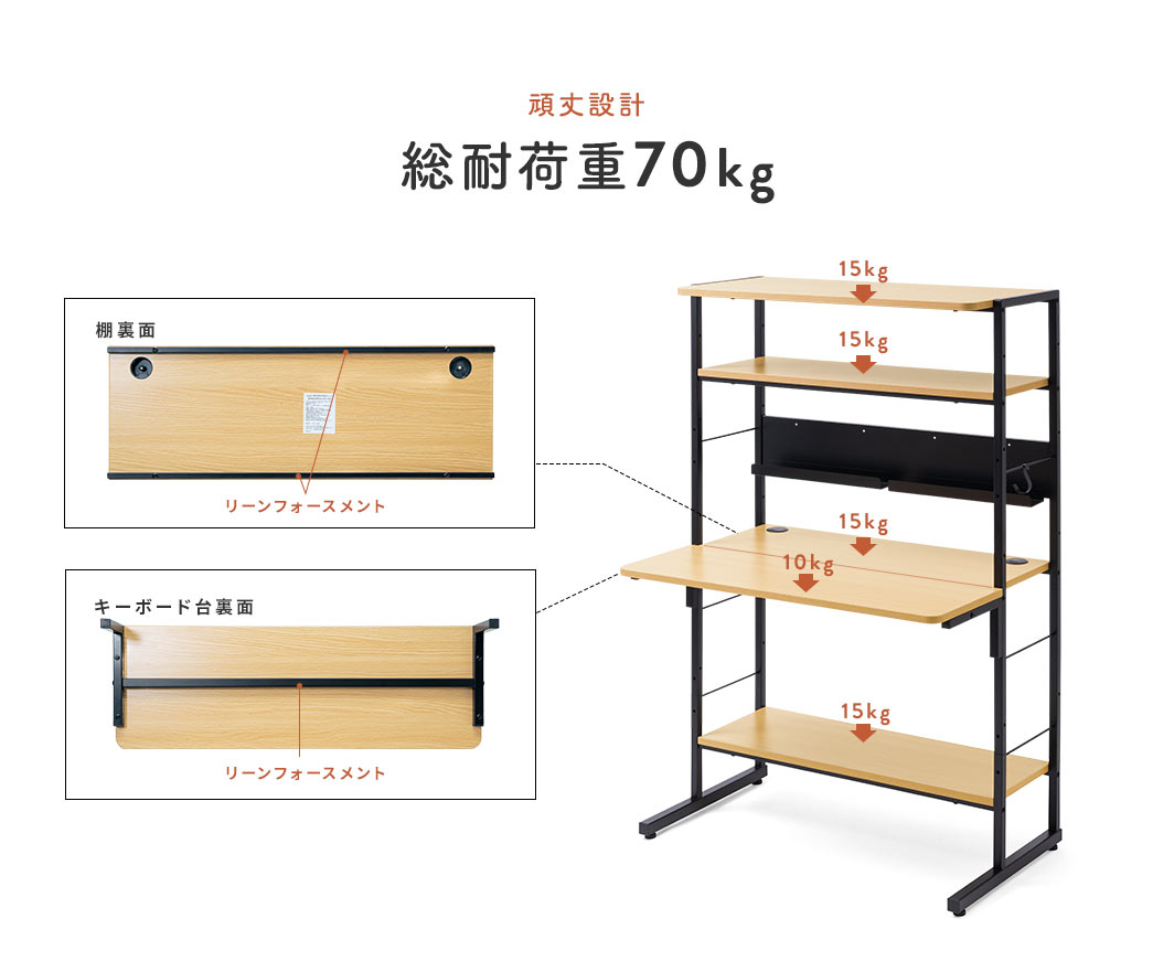 頑丈設計 総耐荷重70kg