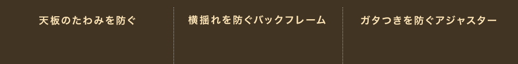 天板裏にはリーンフォースメントを2本装備。しっかり天板をささえます。