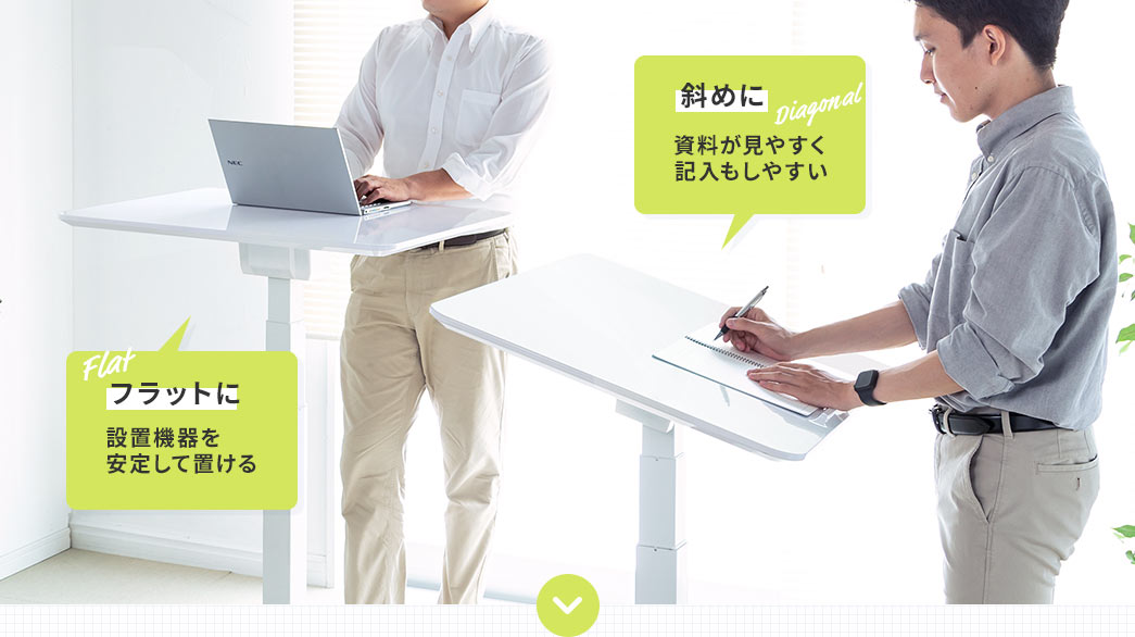 フラットに 斜めに