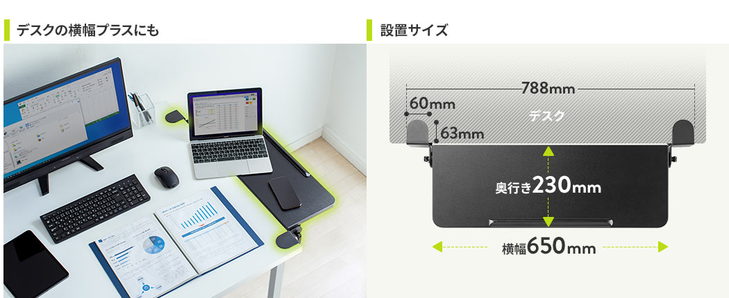 デスクの横幅プラスにも 設置サイズ