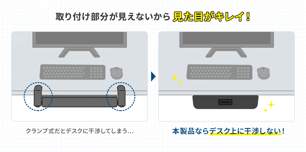 取り付け部分が見えないから見た目がキレイ！