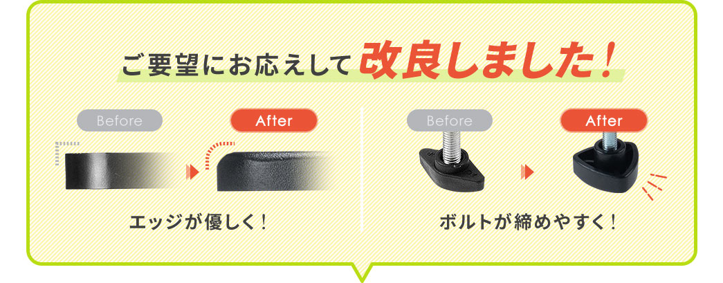 ご要望にお応えして、エッジが優しく、ボルトを締めやすく改良しました！
