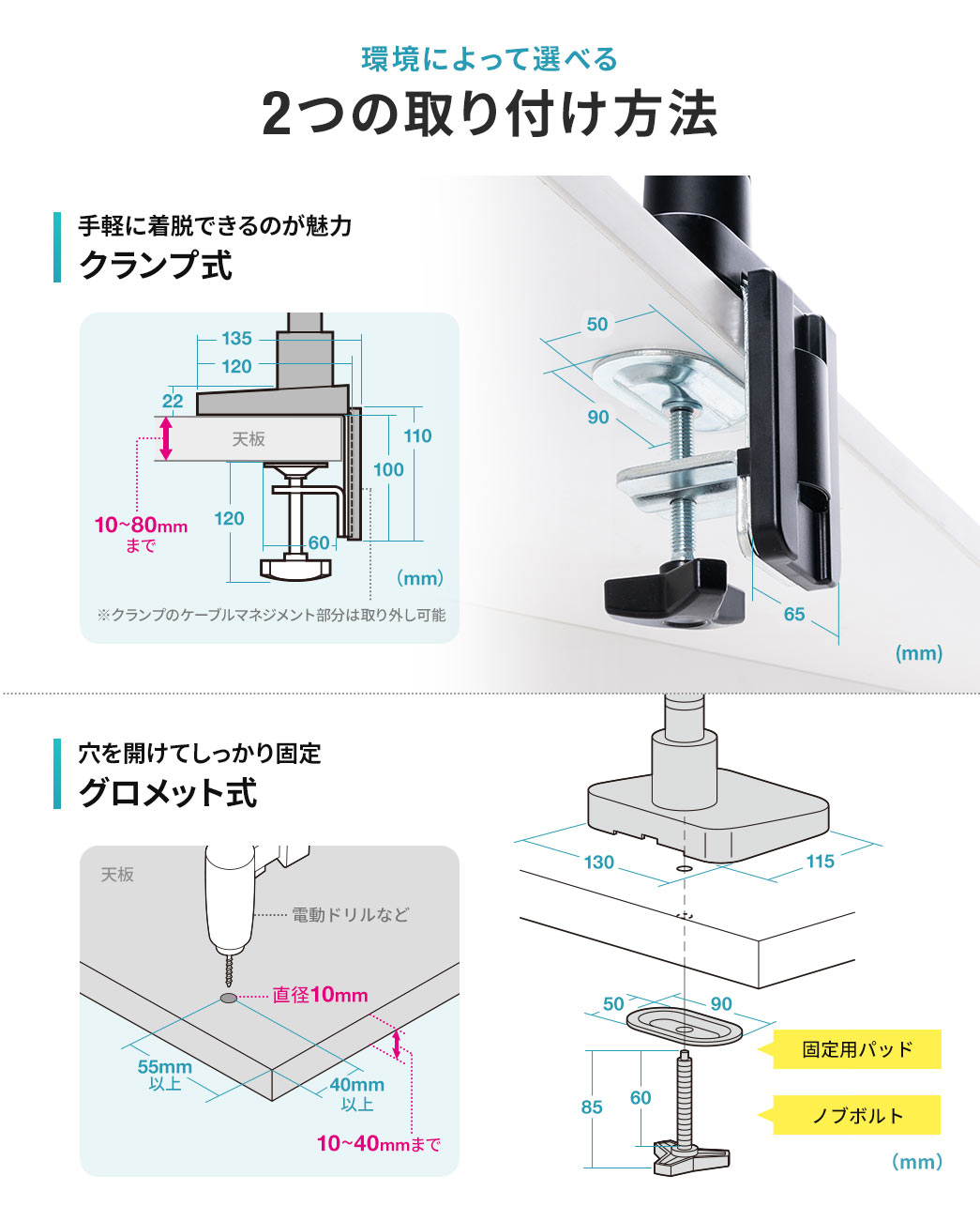 環境によって選べる2つの取り付け方法