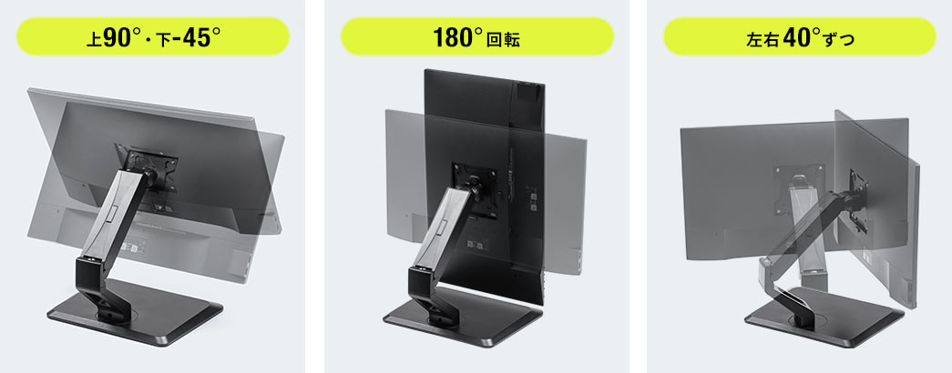 上90°・下-45° 180°回転 左右40°ずつ