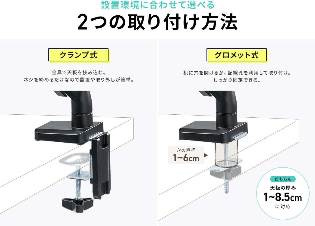 設置環境に合わせて選べる2つの取り付け方法