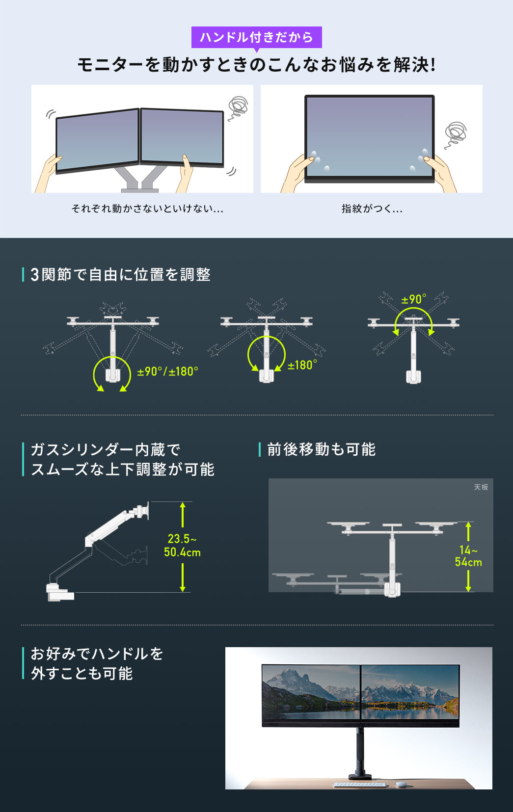 ハンドル付きだからモニタ ー を動かすときのこんなお悩みを解決!