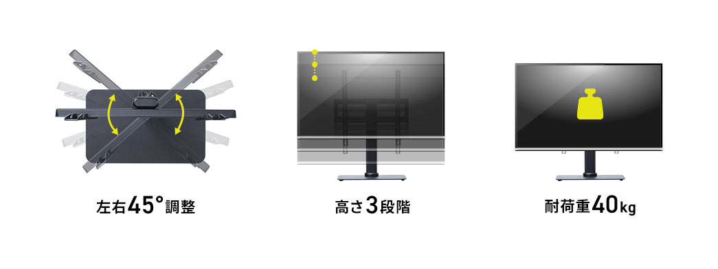 左右45°調整 高さ3段階 耐荷重40kg