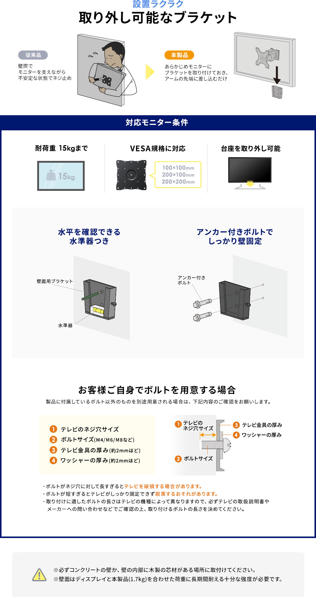 設置ラクラク取り外し可能なブラケット