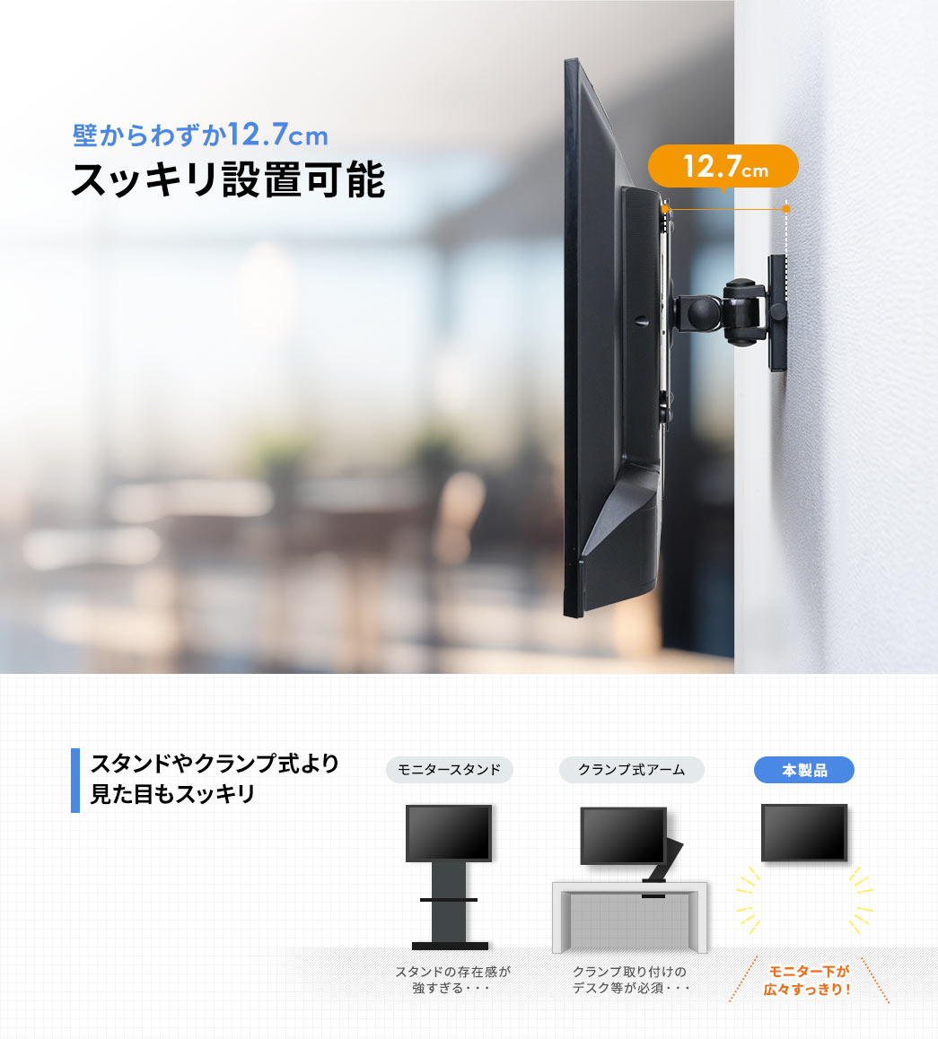 壁からわずか12.7cmスッキリ設置可能