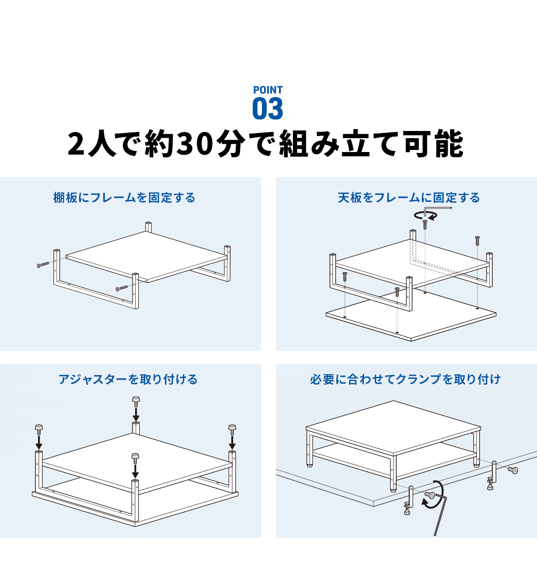 POINT3：2人で約30分で組み立て可能